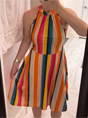 Summertime Multicolor Halter Stripe Dress - Orange & Pink